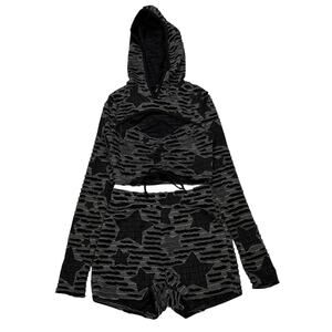 Vintage Kimcine Cut Out Star Hoodie Mini Shorts Set Y2K Women's Small/Medium